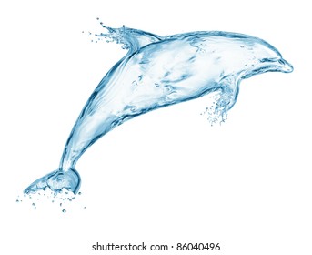 白い背景に水しぶきから作られたイルカ のイラスト素材