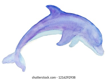 Dolphin painted by me in Aquarelle watercolor. Blue and purple mystical colors.
