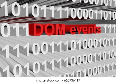 DOM events in the form of binary code, 3D illustration