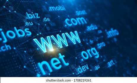Domain names - internet and web telecommunication concept. 3d rendering