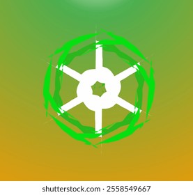 Dominated by shades of green and yellow, the design features a central, white, star-shaped motif surrounded by concentric rings of jagged, irregular lines.  - Powered by Shutterstock