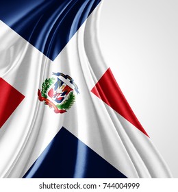Dominican Republic  flag of silk with copyspace for your text or images and white background-3D illustration 