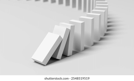 Domino effect. Start. Blank. 3d illustration.