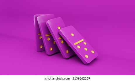 Domino game - 3d render. Tiles, blocks of dominoes with even dots on a bright background. Domino effect business concept, logo for companies, trainings. Board game of dice with a winner and a loser. 