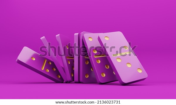 Domino game - 3d render. Tiles, blocks of dominoes with
even dots on a bright background. Domino effect business concept,
logo for companies, trainings. Board game of dice with a winner and
a loser. 