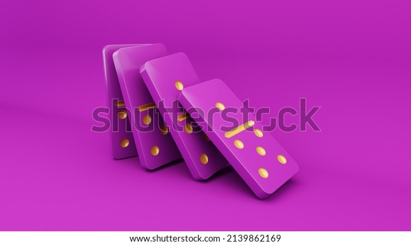 Domino game - 3d render. Tiles, blocks of dominoes with\
even dots on a bright background. Domino effect business concept,\
logo for companies, trainings. Board game of dice with a winner and\
a loser. 