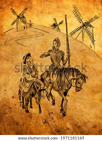 Don Quixote de la Mancha  is a middle-aged gentleman from the region of La Mancha in central Spain. Spanish novel by Miguel de Cervantes. Foto stock © 