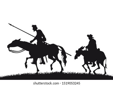 Don Quixote and his horse - Illustration