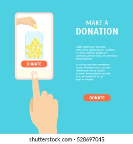 Donation Money By Online Concept. Flat Design Style. Illustration