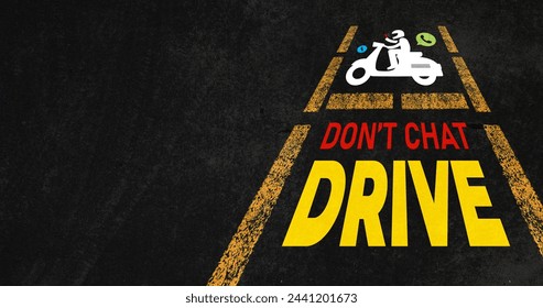 Don't chat and drive concept. Stay safe on the road and avoid distractions. This banner reminds us of the dangers of call, chat and texting while driving - Powered by Shutterstock