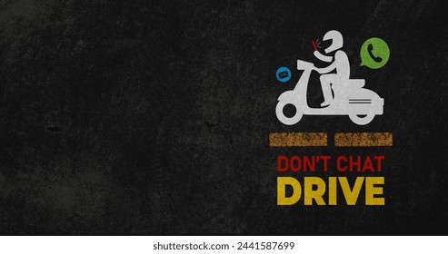 Don't chat and drive concept. Stay safe on the road and avoid distractions. This banner reminds us of the dangers of call, chat and texting while driving - Powered by Shutterstock