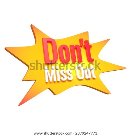 Don't Miss Out 3D rendering, offer label 3D, 3d Tags for super shop