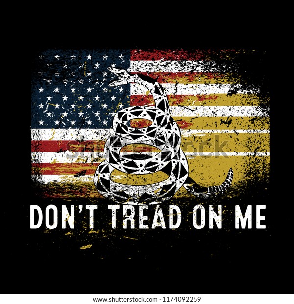 Don't Tread on Me Military Marines American Flag Rattlesnake Distressed Design American Revolution Motto Moultrie Flag Red White Blue Yellow