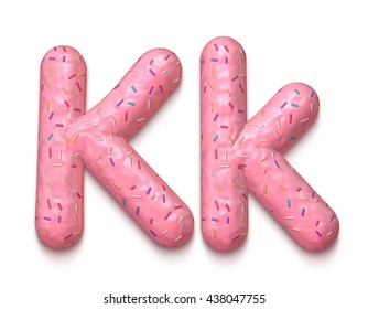 Donut Alphabet Letter K In Pink Cream. 3d Rendering.