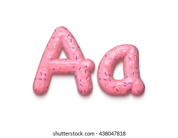 Donut Alphabet Letter A In Pink Cream. 3d Rendering.