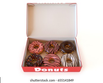 Donut Box Isolated On White Background 3d Rendering