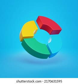 Donut Pie Chart On Blue Background. 3d Rendering.