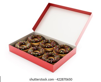 Donuts inside the red box isolated on white background. 3D illustration.