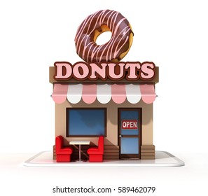 Donuts Shop Store Front 3d Rendering