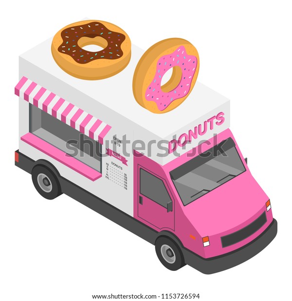 Donuts truck icon. Isometric of\
donuts truck icon for web design isolated on white\
background