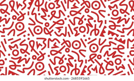Doodle abstract vector pattern on Vermillion color on White background. Fun Vermillion doodle lines pattern.