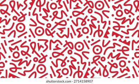 Doodle abstract vector pattern on Cherry Red color on White background. Fun Cherry Red doodle lines pattern.