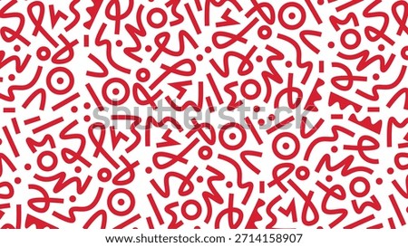 Doodle abstract vector pattern on Cherry Red color on White background. Fun Cherry Red doodle lines pattern.