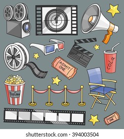 Doodle Cinema Hand Drawn Set Objects Stock Illustration 394003504 ...