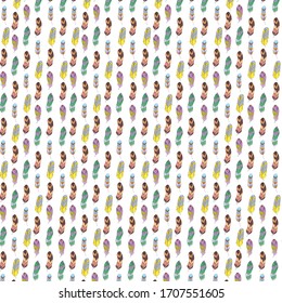 Doodle feathers background. Background boho. Feathers on white. - Shutterstock ID 1707551605