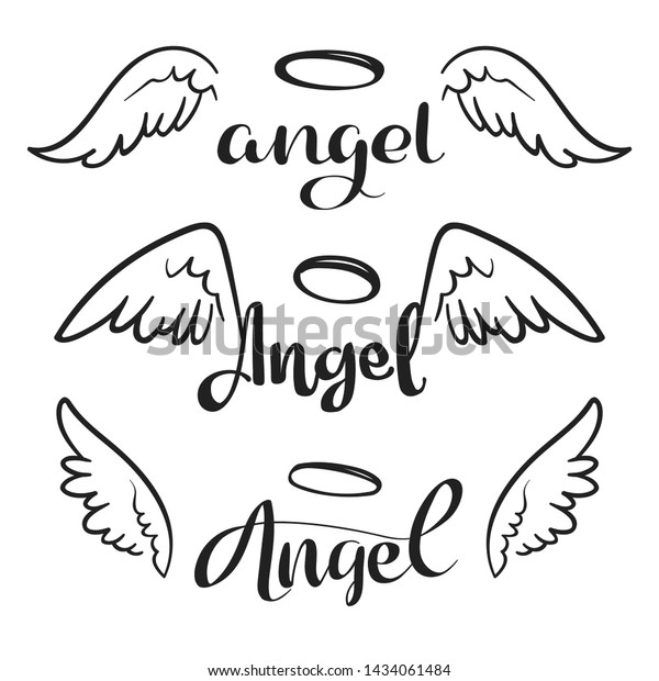光背と落書き風飛翔天使翼 天使の翼をスケッチ 白い背景に自由と宗教のタトゥーデザイン 羽の翼が飛び立ち 天国や天使の紋章のイラスト のイラスト素材