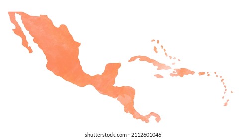 Doodle Freehand Watercolor Painting Of Central America Map. 