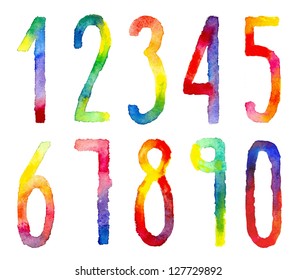 Doodle Hand Drawn Watercolor Numbers