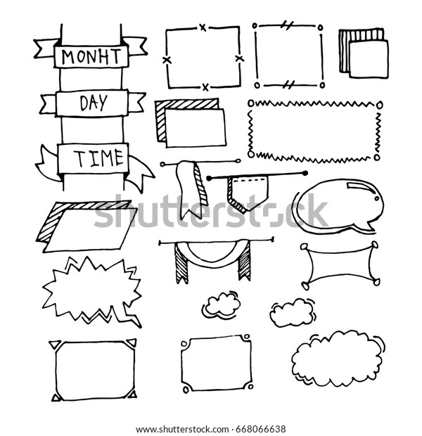 Doodle hand-drawn page designs. Set of text\
decorations in vintage style.\
Illustration
