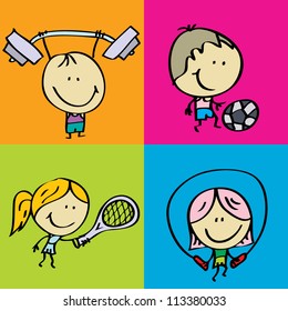 Doodle Happy Sport Kids Icon Set