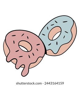 Doodle illustration of cartoon colouring tasty donuts sweet dessert - Powered by Shutterstock