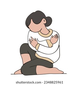 Doodle illustration of cartoon woman sitting and sad mental health - Powered by Shutterstock