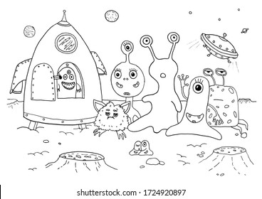 Doodle For Kids, Space Monsters Coloring Page