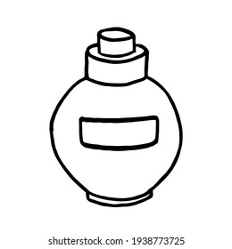 Doodle Perfume Or Serum Booster Round Bottle. Hand Drawn Sketch Illustration. Linear Icon