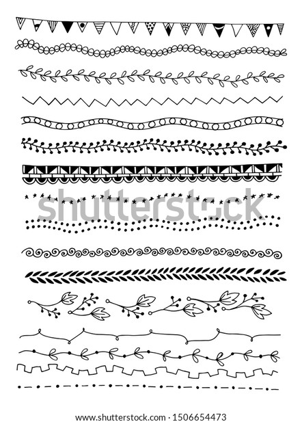 doodle sketch drawing divider line,\
set of simple doodle borders, raster version\
illustration