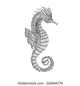 Doodle Sketch Seahorse Black Line