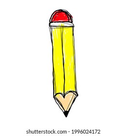 Doodle Yellow Pencil Drawing By Kid Stock Illustration 1996024172 ...