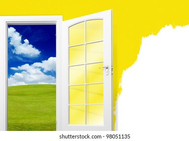 the dooe and green wall