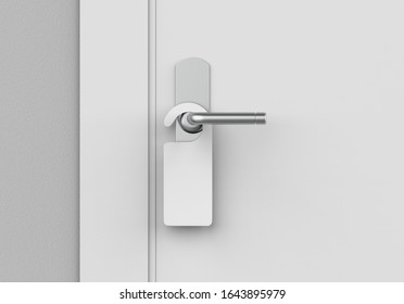 Door Of Hotel Room With Empty Door Hanger Sign, 3d Illustration.