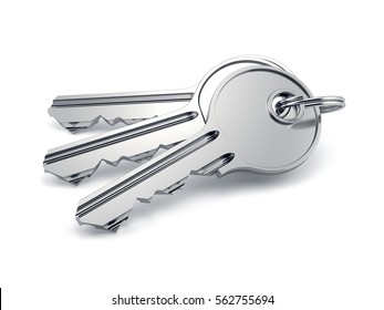 Door keys isolated on white background. 3d rendering illustration