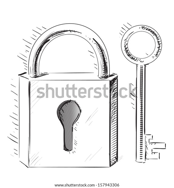 Door Lock Key Sketch Isolated On Stock Illustration 157943306 ...