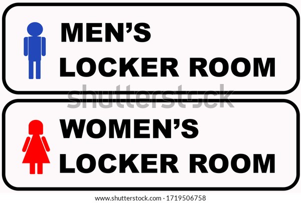 A door  sign that says : Men\'s locker room and\
Women\'s locker room.