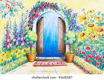 The door.Picture I have created with colored pencils.