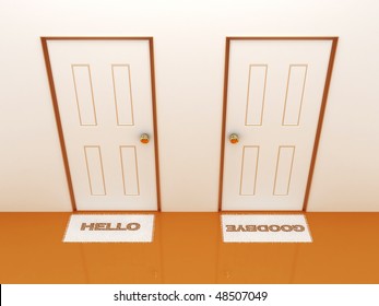 Doors With Doormats Hello And Goodbye.3D