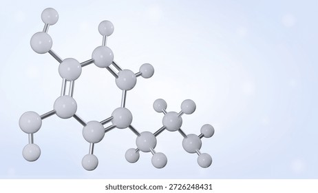 Dopamine molecule 3D render on light background. Clean chemical structure with copy space. Illustration