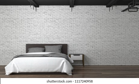 Dorm Room,bedroom Interior,modern Style 3d Illustration Furniture,sleep,build In, Gray Carpet,wooden Floor Home